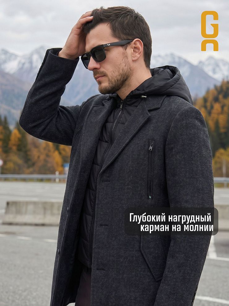Пальто мужское демисезонное GRIZMAN, черно-серое, модель 74619