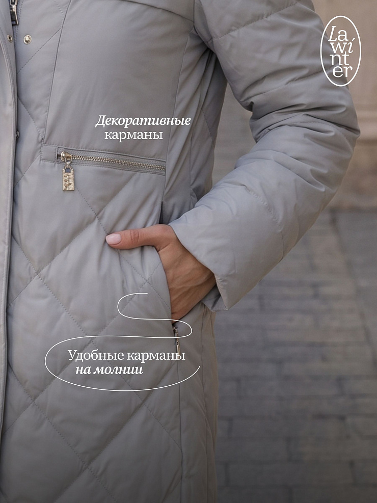 Пальто женское демисезонное LAWINTER, серо-голубое, модель 83462
