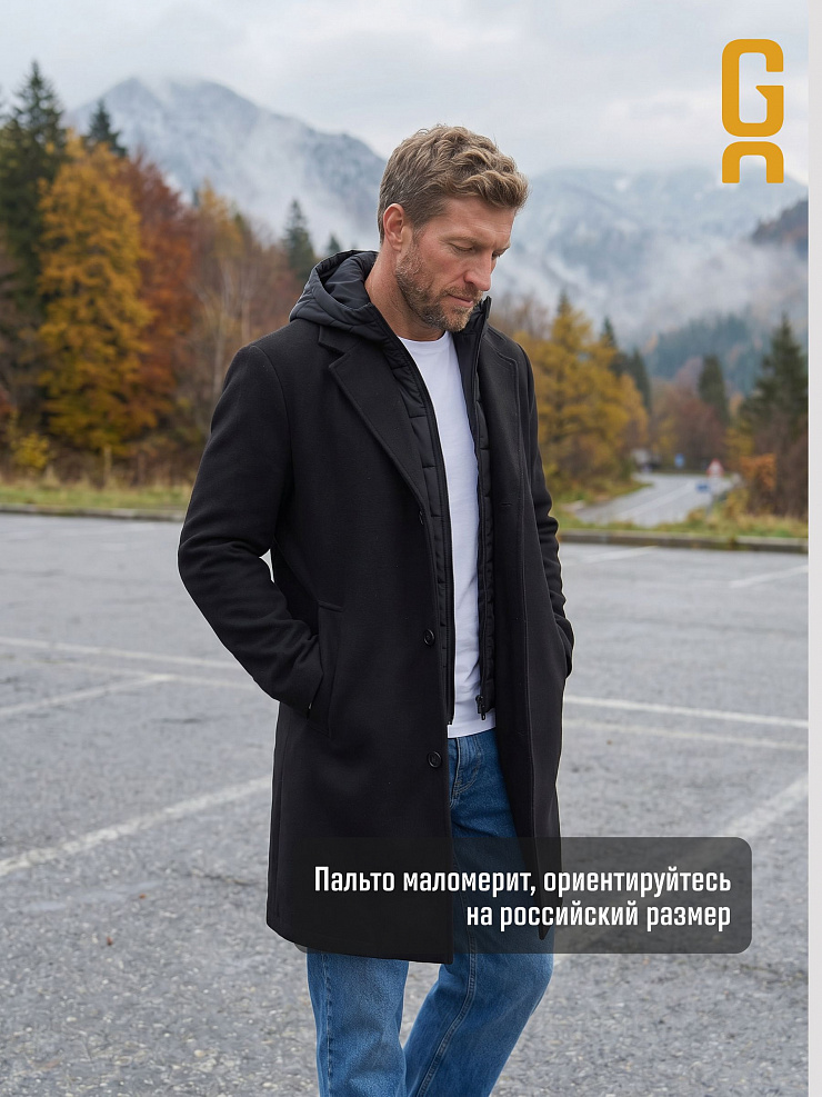 Пальто мужское осеннее GRIZMAN, черное, модель 74954