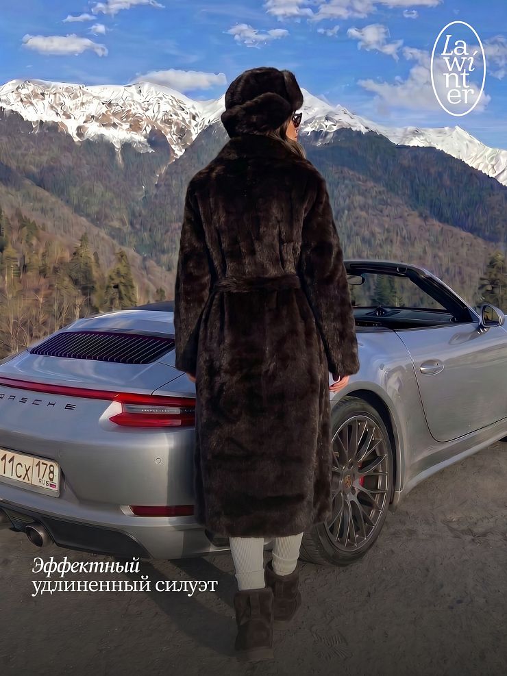 Шуба женская зимняя LAWINTER, коричневая, модель 55845
