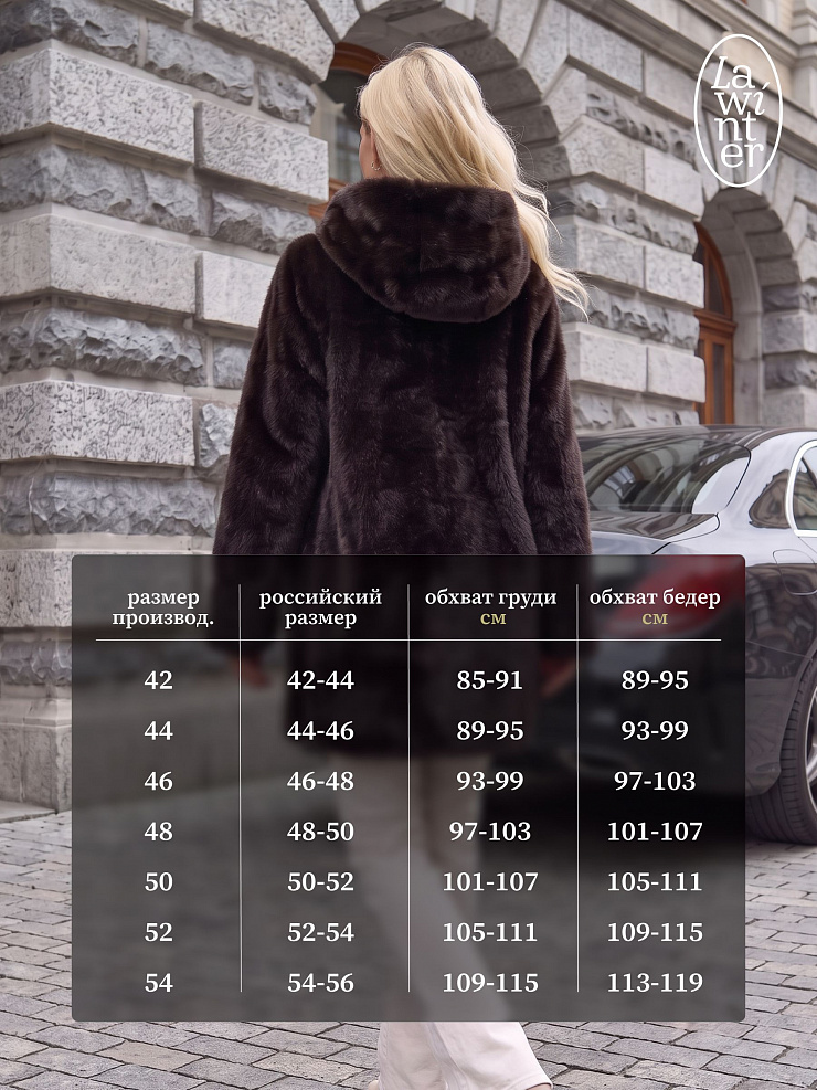 Шуба женская зимняя LAWINTER, коричневая, модель 55306