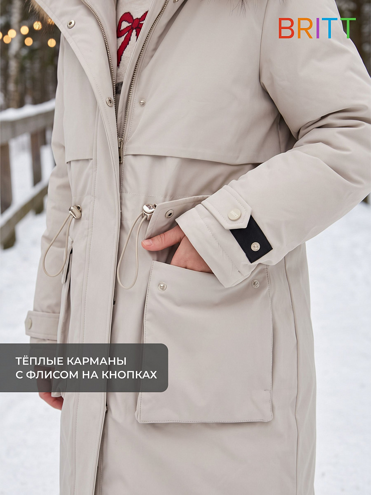 Куртка для девочки зимняя BRITT, светло-серая, модель 66331