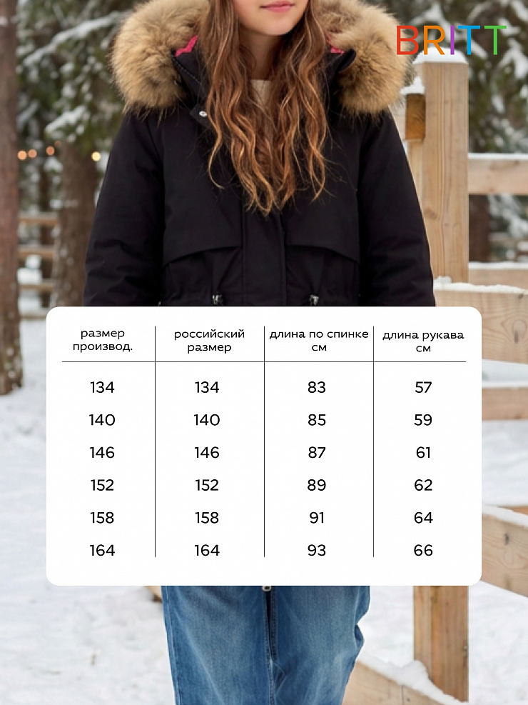 Куртка для девочки зимняя BRITT, черно-розовая, модель 66331