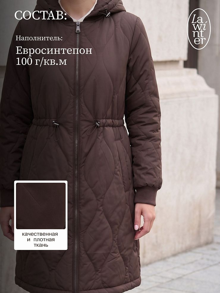 Пальто женское демисезонное LAWINTER, коричневое, модель 83885