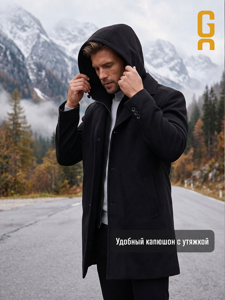 Пальто мужское осеннее GRIZMAN, черное, модель 73467
