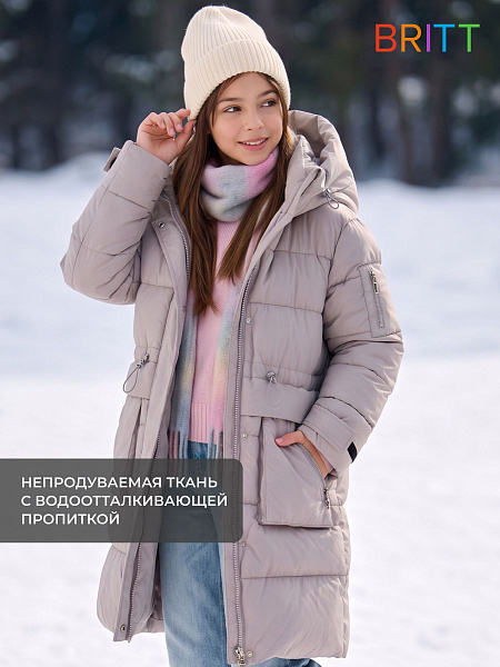 Куртка для девочки зимняя BRITT, серая, модель 65640