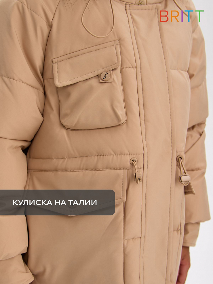 Пуховик для девочки зимний BRITT, песок, модель 65189