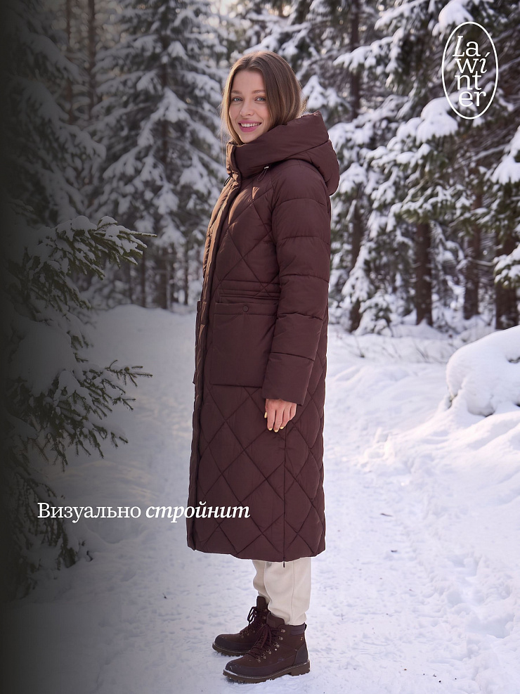 Пуховик женский зимний LAWINTER, коричневый, модель 84944
