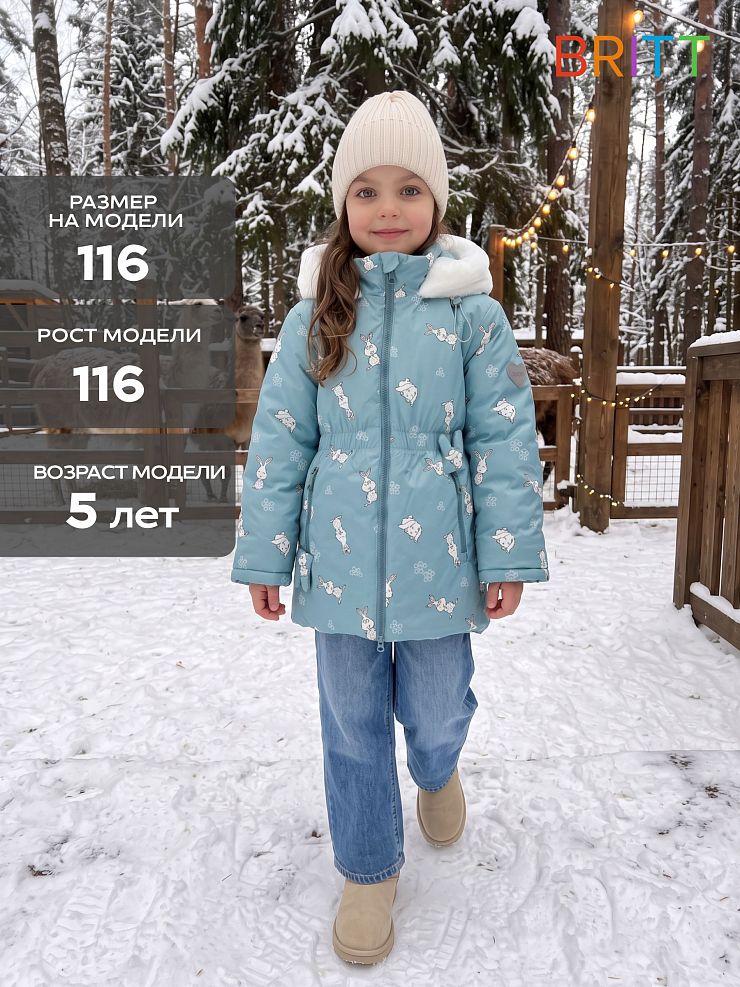 Куртка для девочки зимняя BRITT, серо-голубая, модель 66871