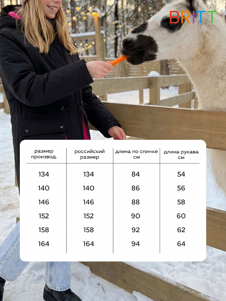 Куртка для девочки зимняя BRITT, черно-розовая, модель 65346