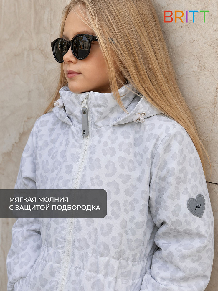 Куртка для девочки демисезонная BRITT, молочный леопард, модель 64738