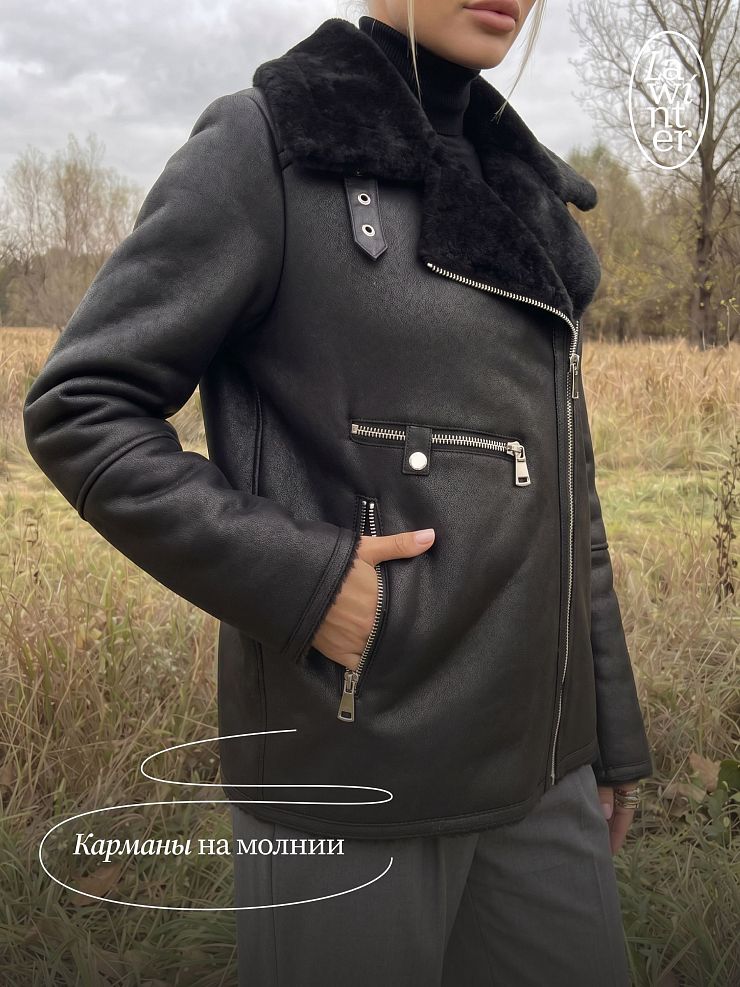 Дубленка женская зимняя LAWINTER, черная, модель 3588