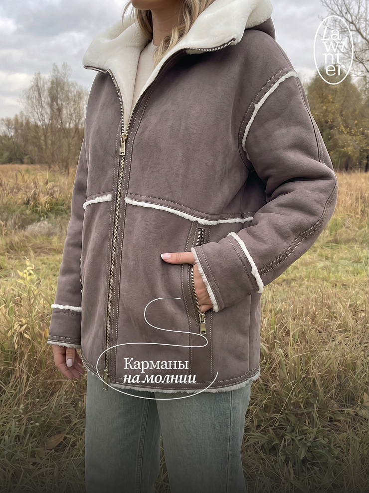Дубленка женская зимняя LAWINTER, серая, модель 35860