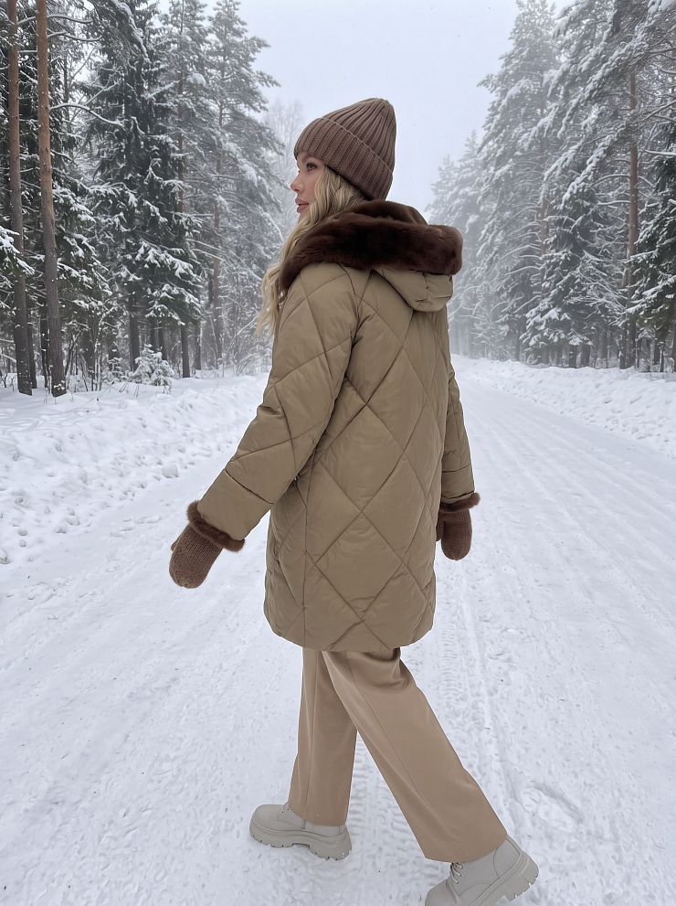 Пуховик женский зимний LAWINTER, хаки, модель 84692
