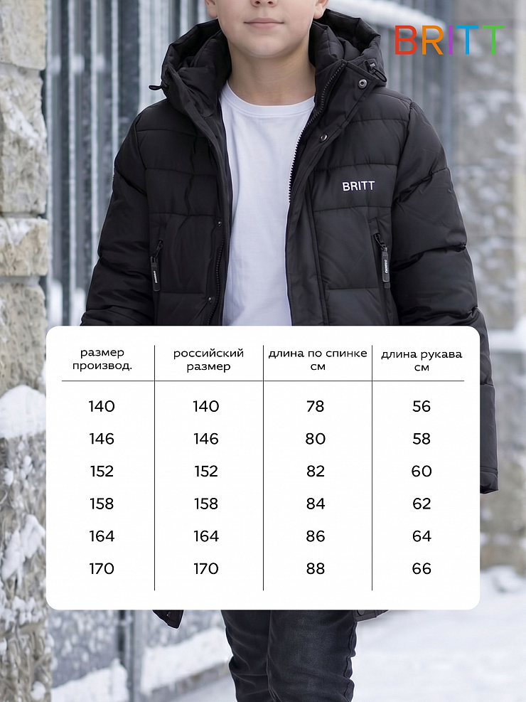 Куртка для мальчика зимняя BRITT, черная, модель 65832