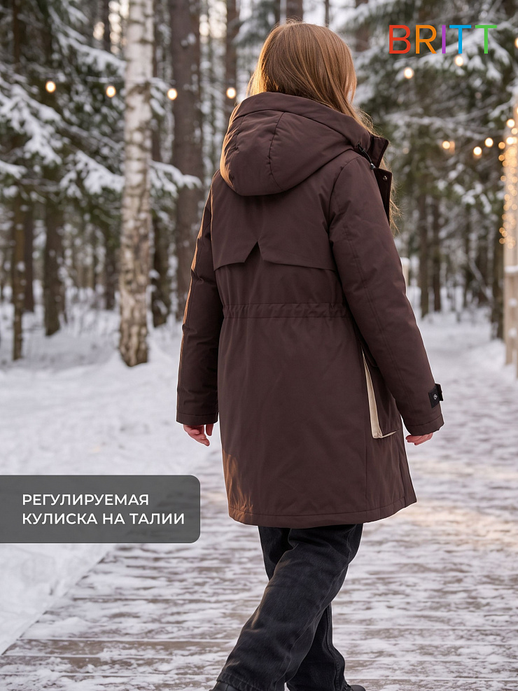 Куртка для девочки зимняя BRITT, коричнево-бежевая, модель 65346