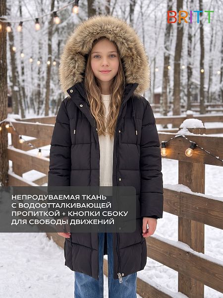 Куртка для девочки зимняя BRITT, черная, модель 66282