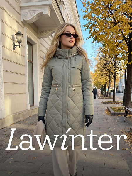 Пальто женское демисезонное LAWINTER, серый хаки, модель 83462