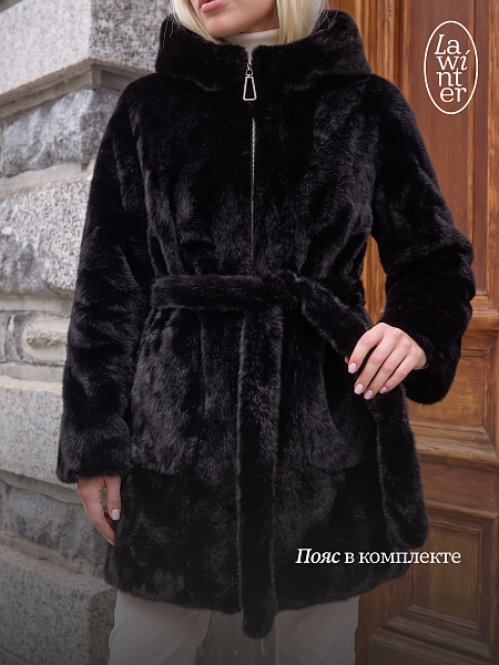 Шуба женская зимняя LAWINTER, черная, модель 55306