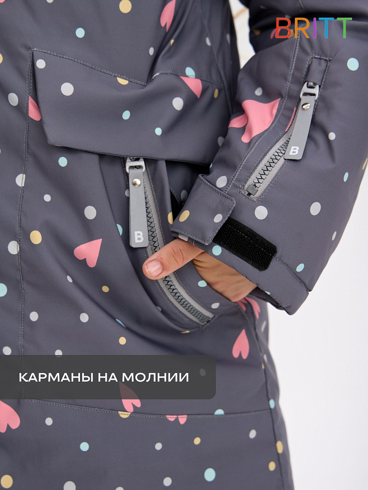 Куртка для девочки зимняя BRITT, серая, модель 65555