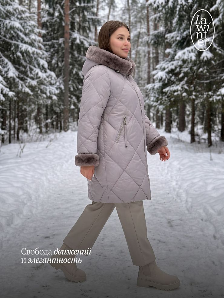 Пуховик женский зимний LAWINTER, серый, модель 84692