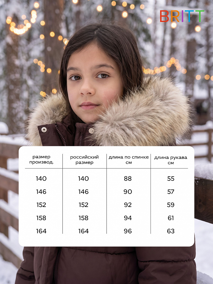 Куртка для девочки зимняя BRITT, коричневая, модель 66282