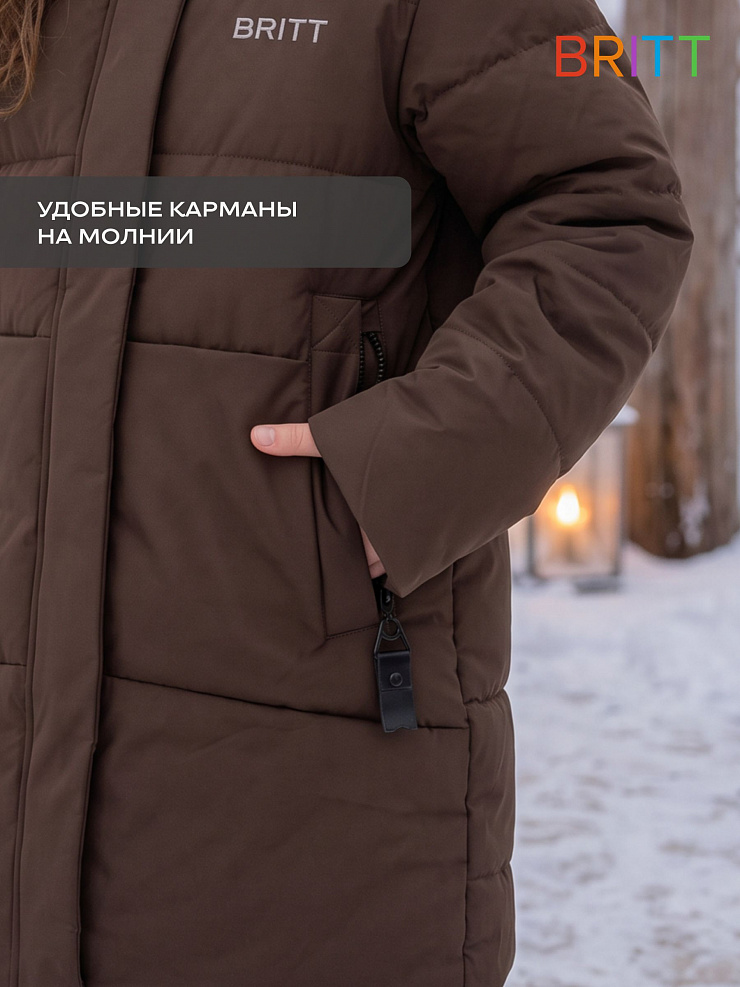 Куртка для девочки зимняя BRITT, коричневая, модель 66731