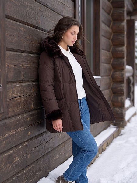Куртка женская зимняя LAWINTER, коричневая, модель 86170