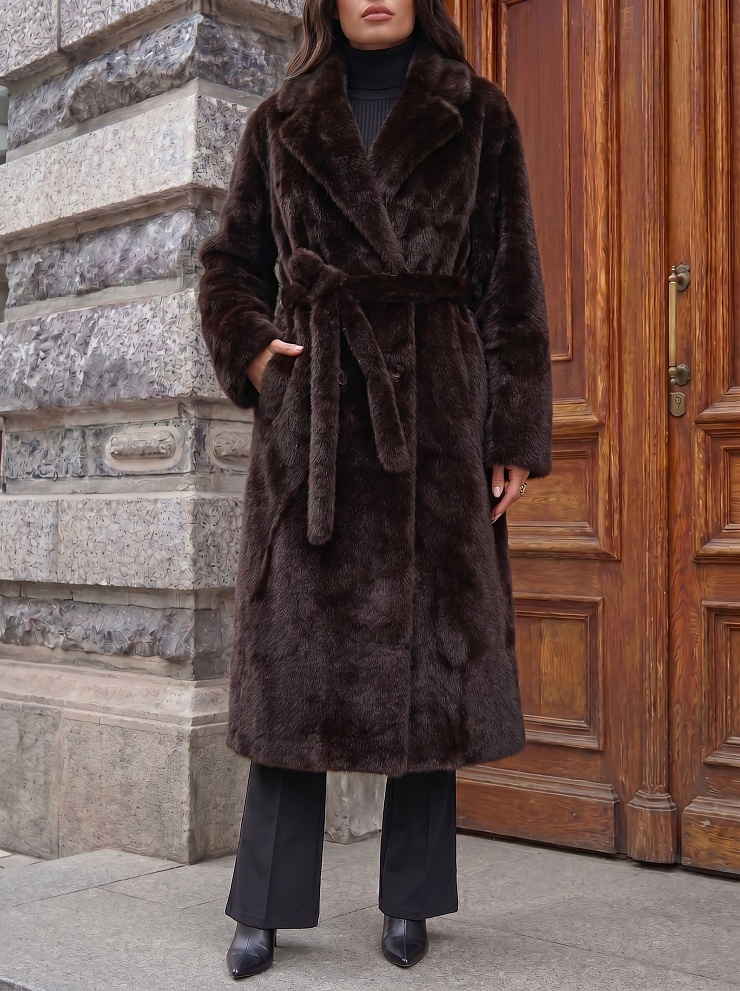 Шуба женская зимняя LAWINTER, коричневая, модель 55845