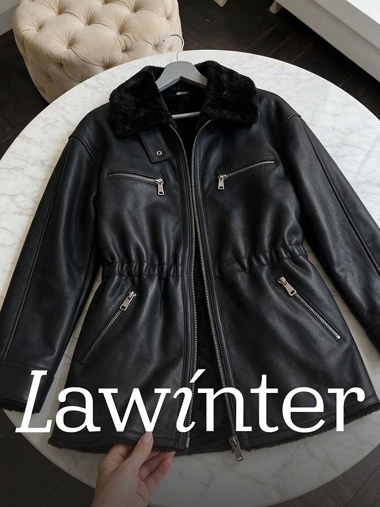 Дубленка женская зимняя LAWINTER, черная, модель 36775