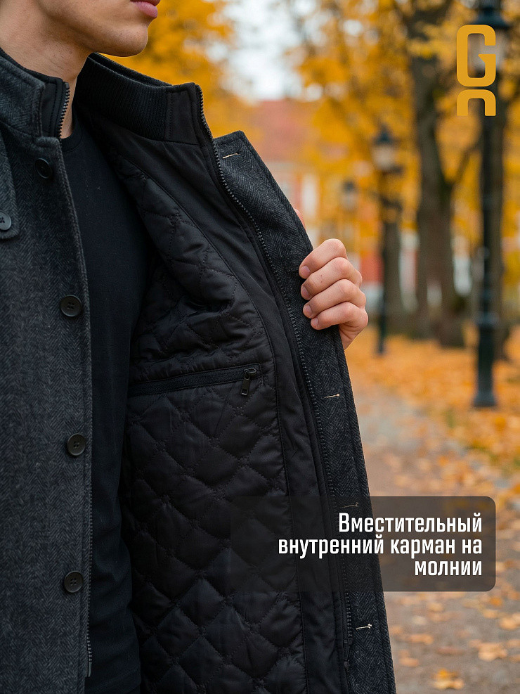 Пальто мужское осеннее GRIZMAN, черно-серое, модель 74758