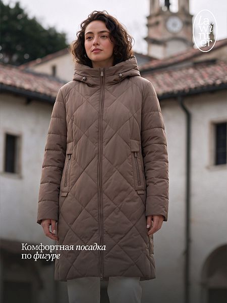 Пальто женское демисезонное LAWINTER, коричневое, модель 8418