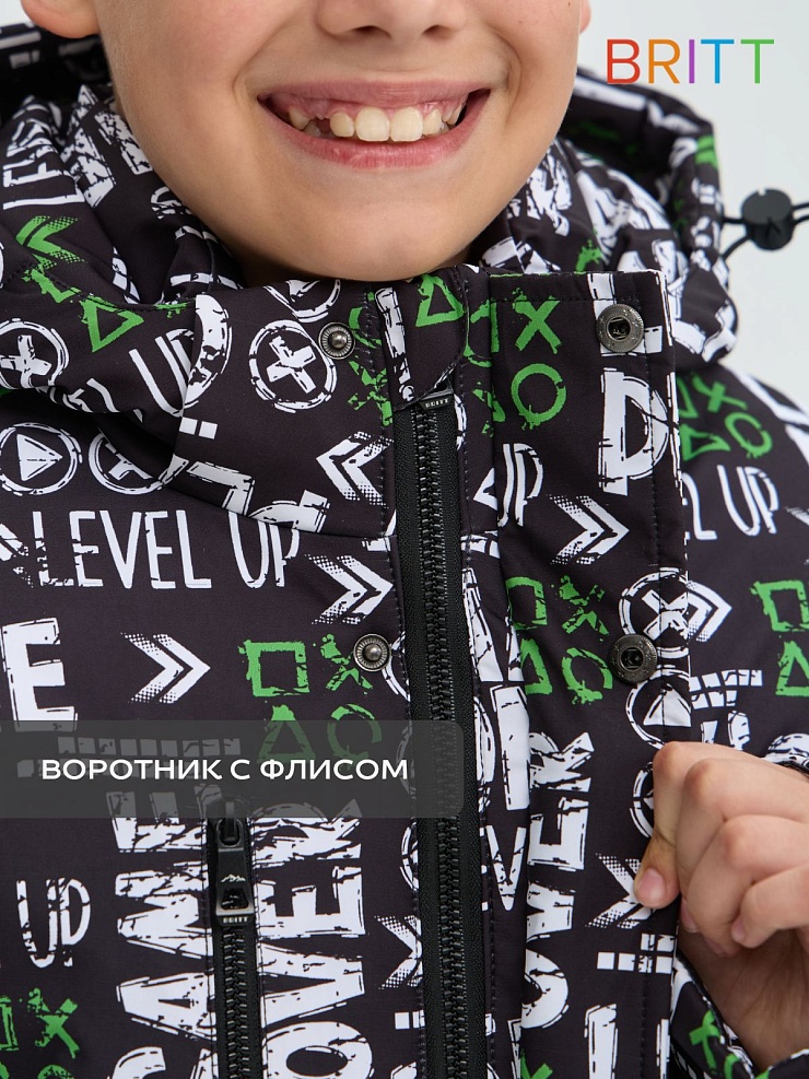Куртка для мальчика зимняя BRITT, черно-зеленая, модель 65581