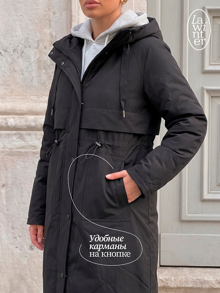 Пальто женское демисезонное LAWINTER, черное, модель 83155