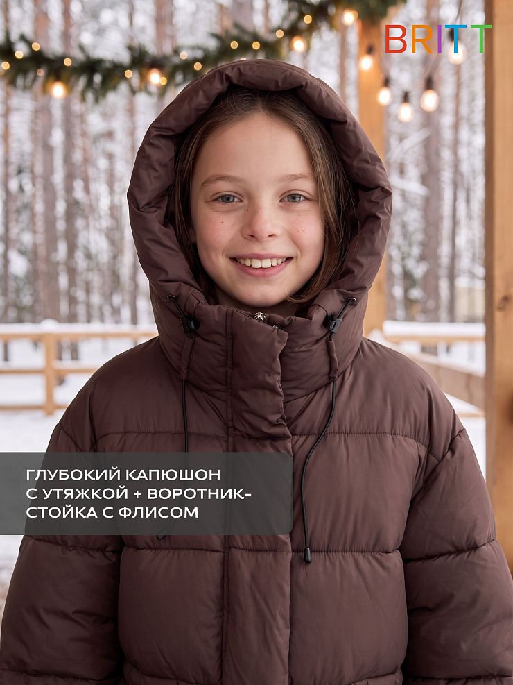 Куртка для девочки зимняя BRITT, коричневая, модель 66782