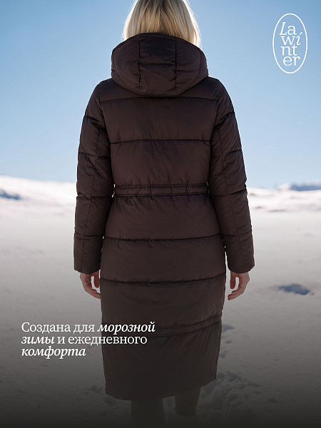 Пуховик женский зимний LAWINTER, коричневый, модель 86865