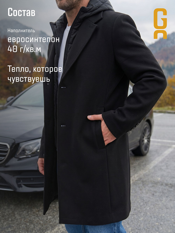 Пальто мужское осеннее GRIZMAN, черное, модель 74954