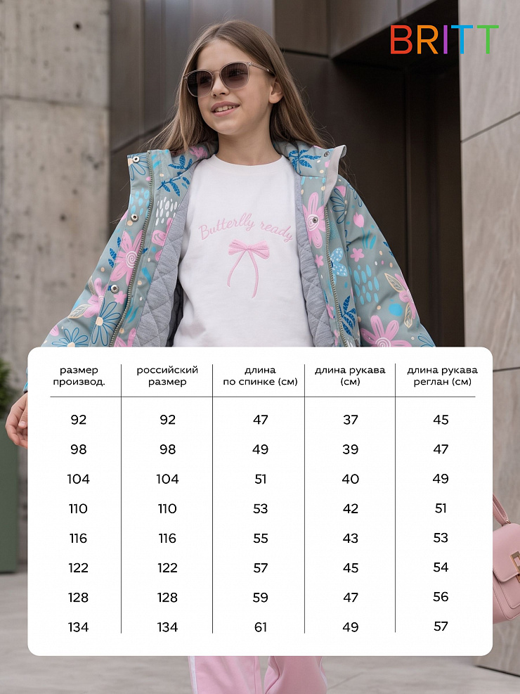Куртка для девочки демисезонная BRITT, зелено-розовая, модель 64412