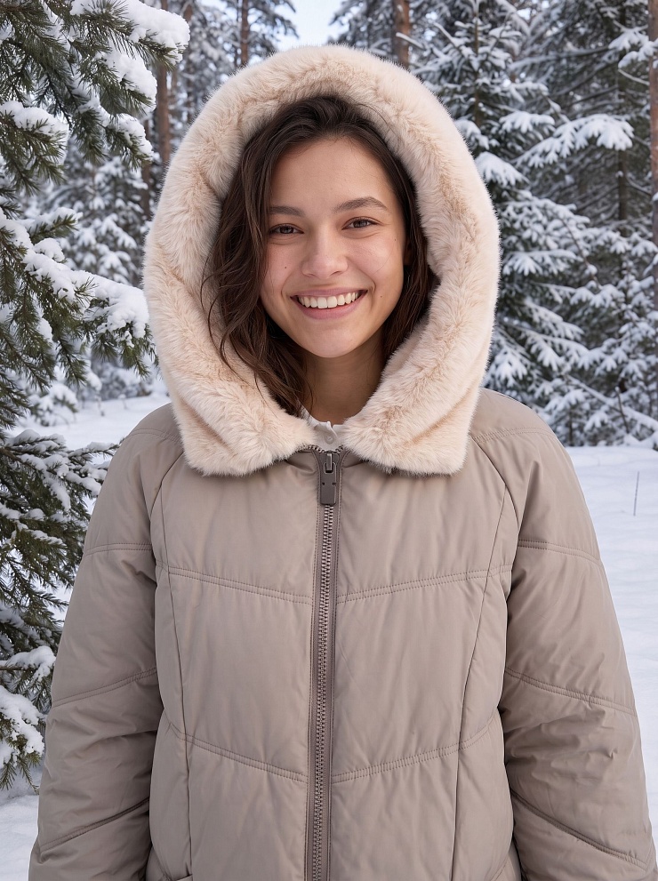 Куртка женская зимняя LAWINTER, светло-бежевая, модель 86170