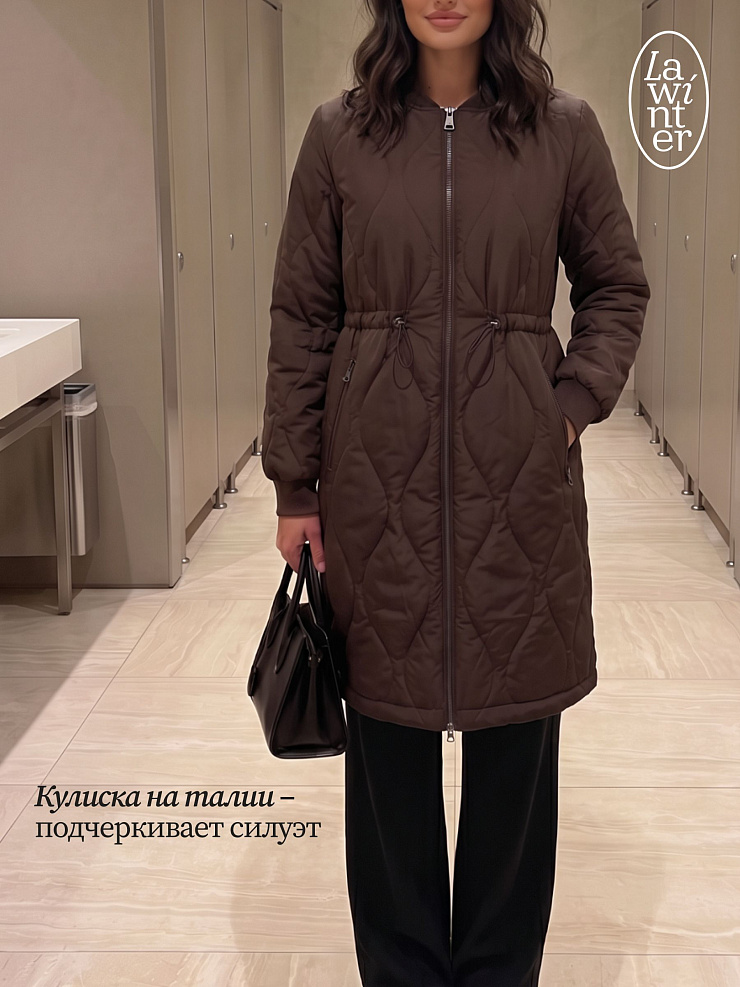 Пальто женское демисезонное LAWINTER, коричневое, модель 83885