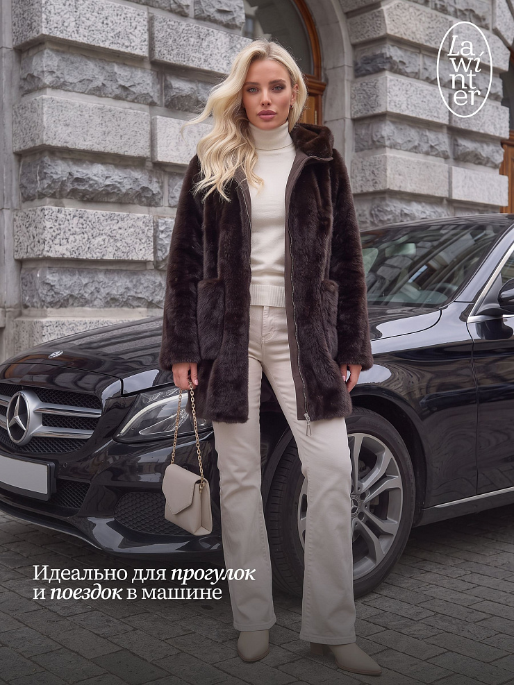 Шуба женская зимняя LAWINTER, коричневая, модель 55306