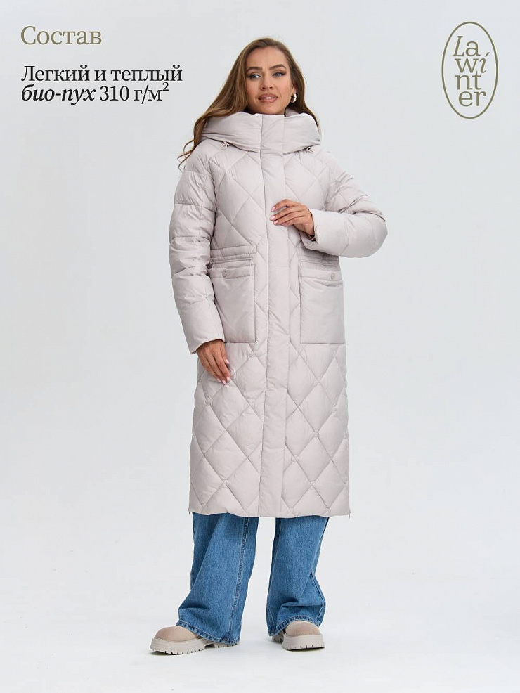 Пуховик женский зимний LAWINTER, молочный, модель 84944