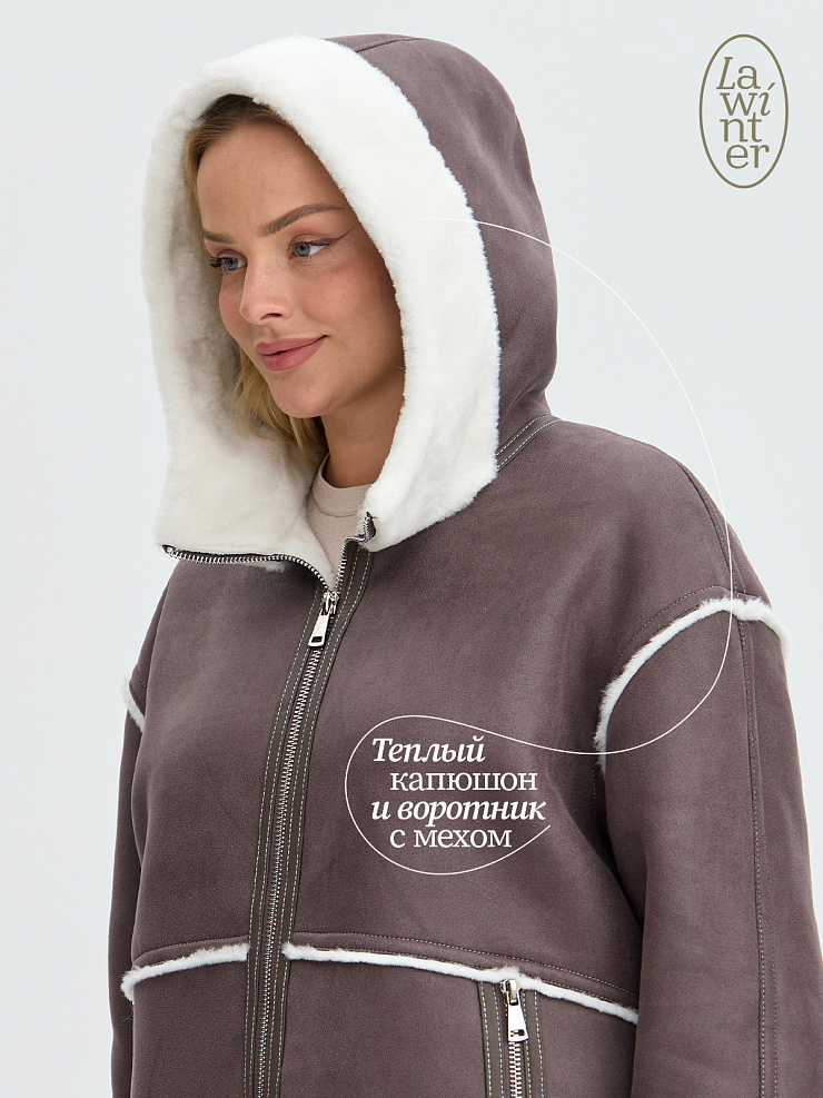 Дубленка женская зимняя LAWINTER, серая, модель 35860