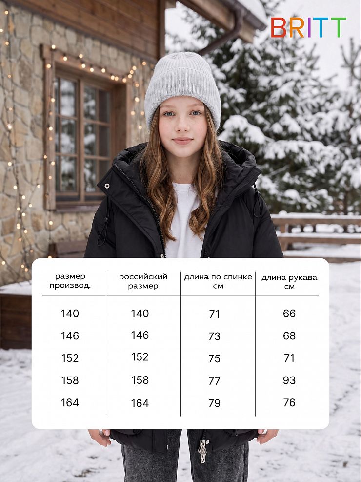 Куртка для девочки зимняя BRITT, черная, модель 66683