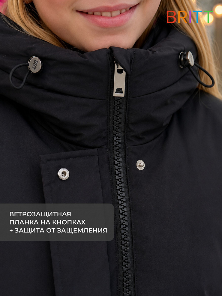 Куртка для девочки зимняя BRITT, черно-розовая, модель 65346