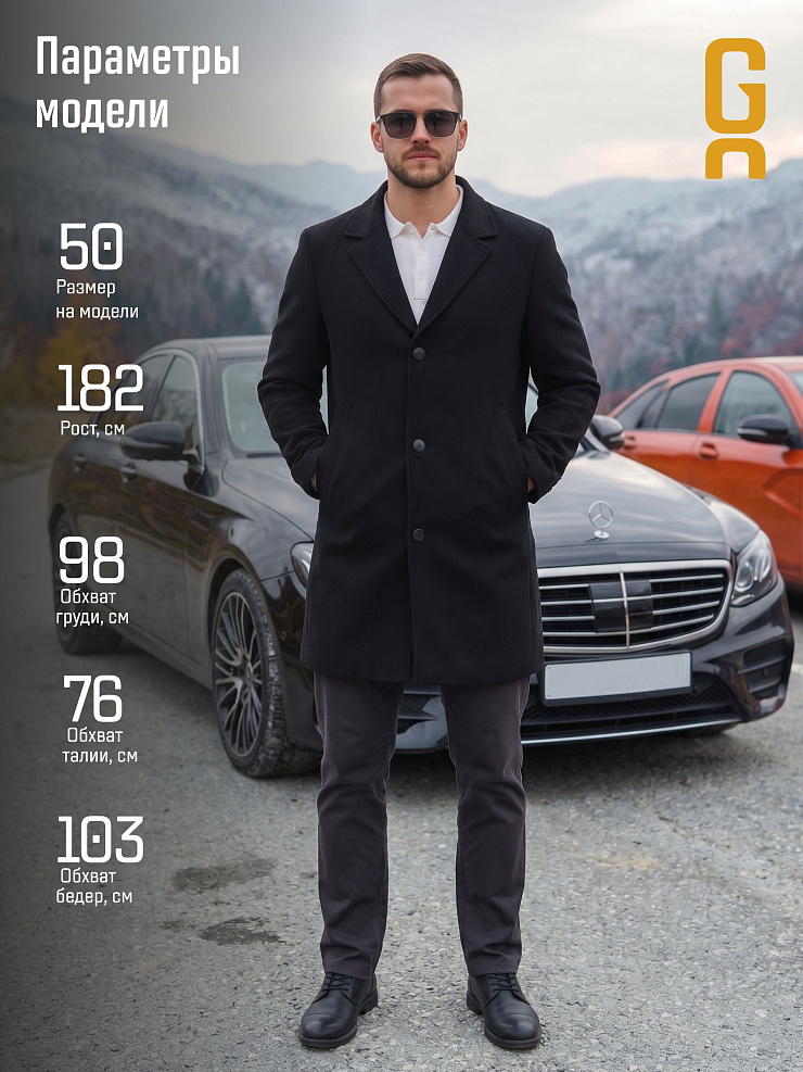Пальто мужское осеннее GRIZMAN, черное, модель 74579