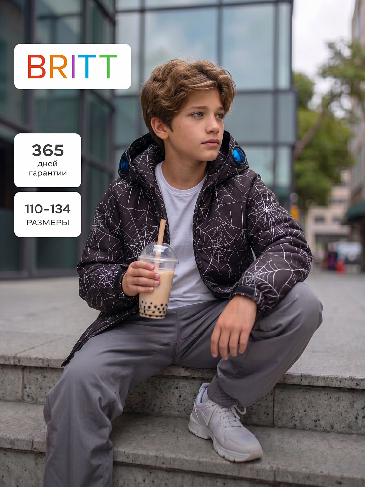 Куртка для мальчика демисезонная BRITT, черно-серая, модель 65739