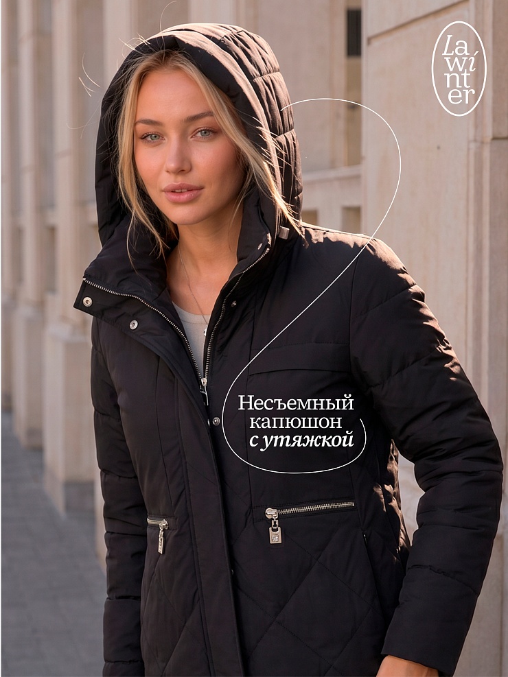 Пальто женское демисезонное LAWINTER, черное, модель 83462