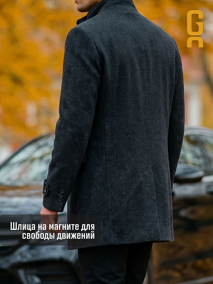 Пальто мужское осеннее GRIZMAN, черно-серое, модель 74758