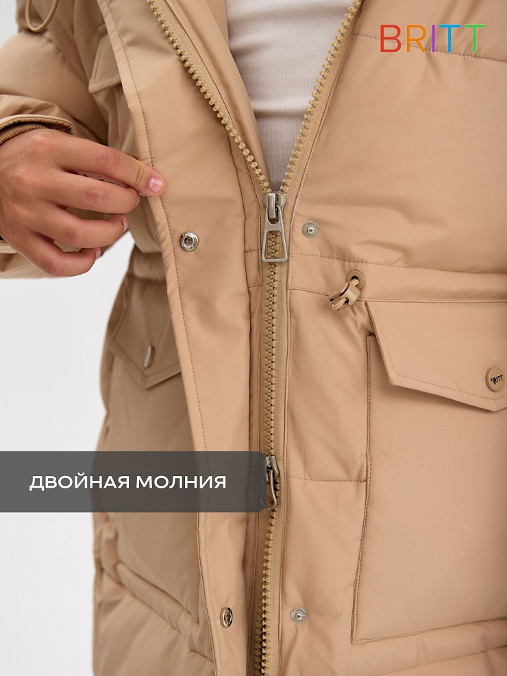Пуховик для девочки зимний BRITT, песок, модель 65189